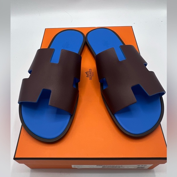 NWB HERMES IZMIR SANDALS In   Bordeaux / Bleu Santorin Size 43 - Picture 5 of 14